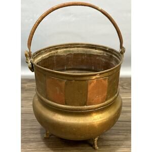 Antique VTG Copper Pot Kettle Brass Arabic Middle East Primitive Metalware Decor